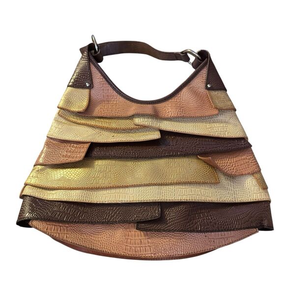 Purse Ruffled Leather Like Material‎ Multi Colored Browns Unbranded - Picture 1 of 7